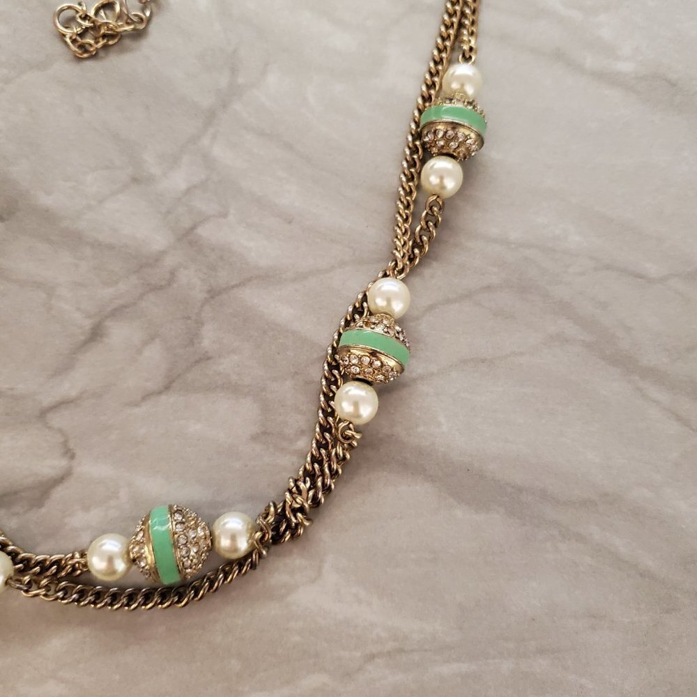 ✨ J.Crew Rhinestone Crystal Pave Ball Pearl Double Chain Necklace ✨ - Picture 10 of 12